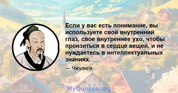 Если у вас есть понимание, вы используете свой внутренний глаз, свое внутреннее ухо, чтобы пронзиться в сердце вещей, и не нуждаетесь в интеллектуальных знаниях.