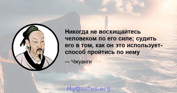 Никогда не восхищайтесь человеком по его силе; судить его в том, как он это использует- способ пройтись по нему