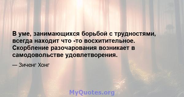 В уме, занимающихся борьбой с трудностями, всегда находит что -то восхитительное. Скорбление разочарования возникает в самодовольстве удовлетворения.