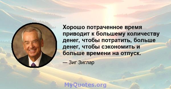 Хорошо потраченное время приводит к большему количеству денег, чтобы потратить, больше денег, чтобы сэкономить и больше времени на отпуск.