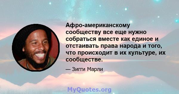 Афро-американскому сообществу все еще нужно собраться вместе как единое и отстаивать права народа и того, что происходит в их культуре, их сообществе.