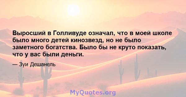 Выросший в Голливуде означал, что в моей школе было много детей кинозвезд, но не было заметного богатства. Было бы не круто показать, что у вас были деньги.