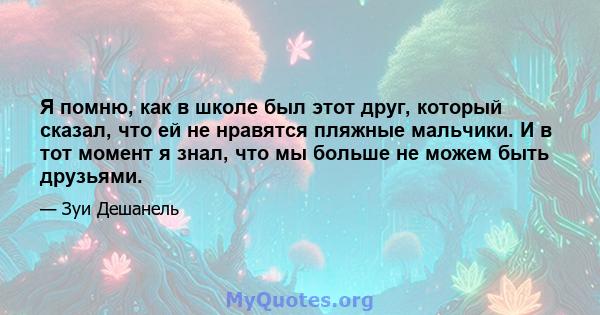 Я помню, как в школе был этот друг, который сказал, что ей не нравятся пляжные мальчики. И в тот момент я знал, что мы больше не можем быть друзьями.